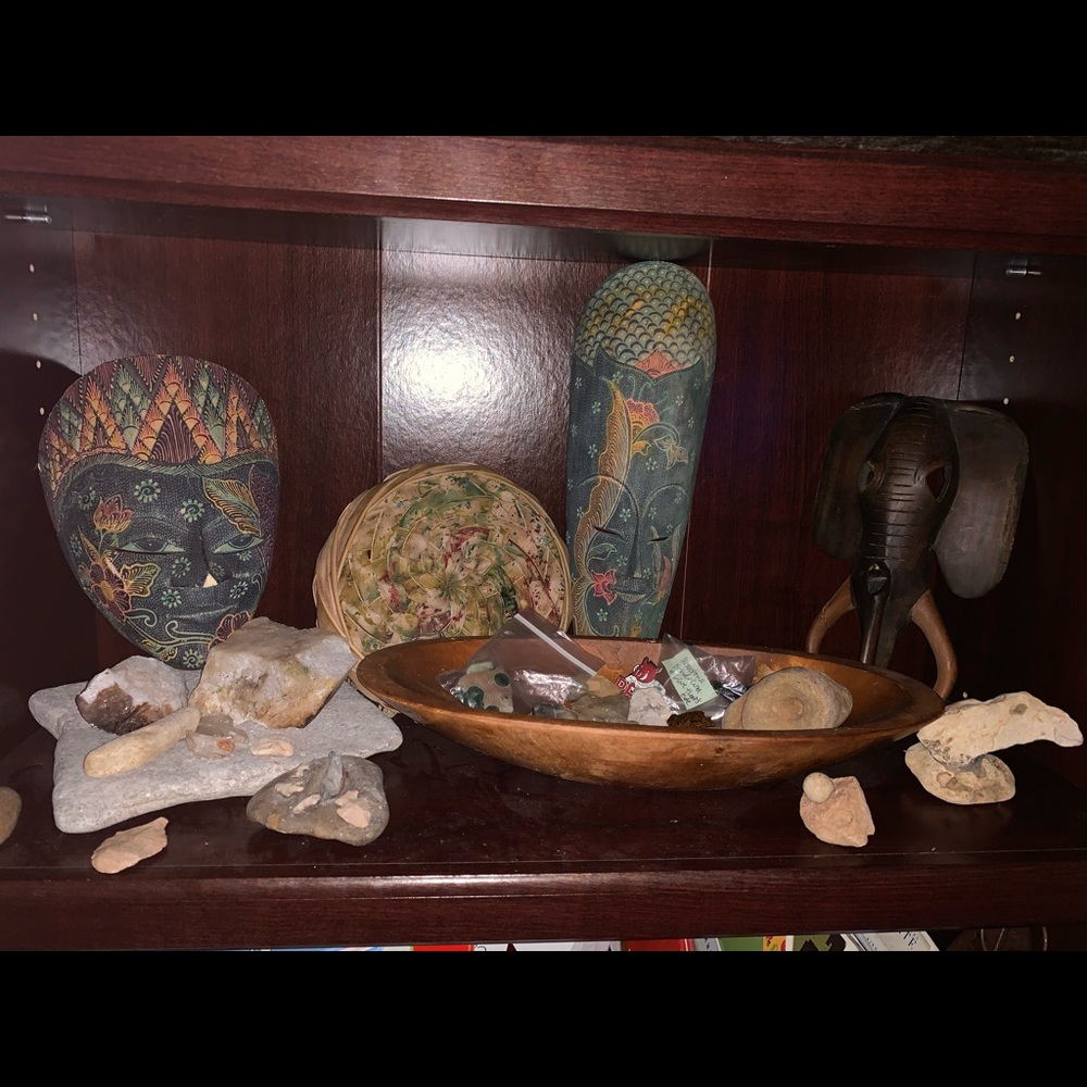 2 handmade masks from India. Rare raw Jasper stone